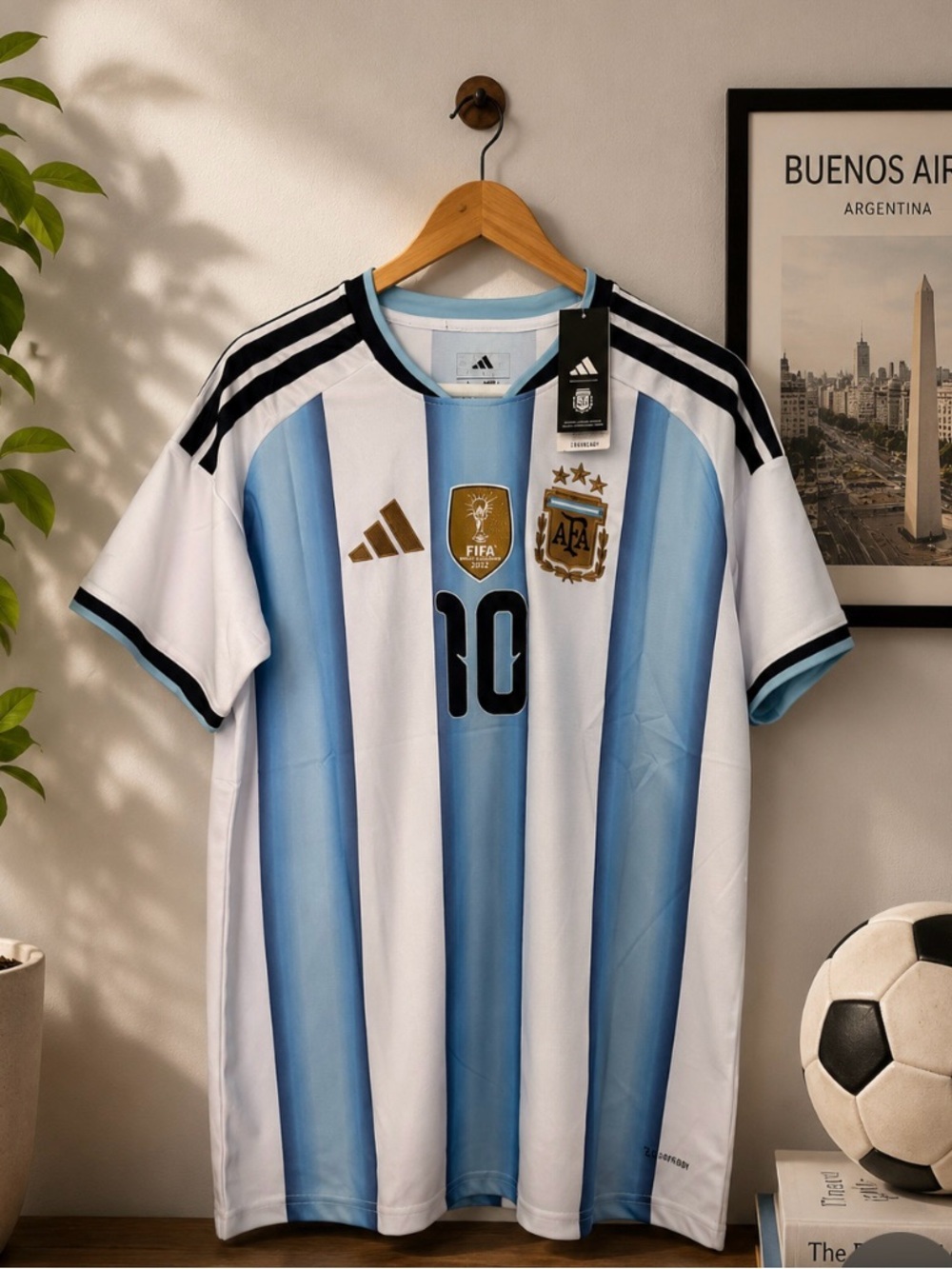 adidas Messi #10 Argentina Light Blue and White Striped Soccer Jersey - Picture 2 of 2